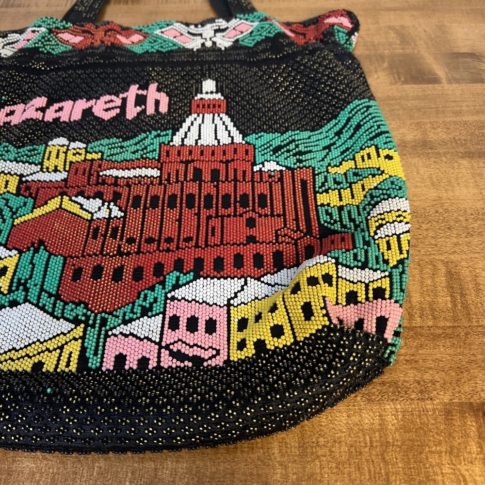Vintage Nazareth Souvenir Rainbow Beaded Large Tote Bag Jerusalem - Picture 5 of 16